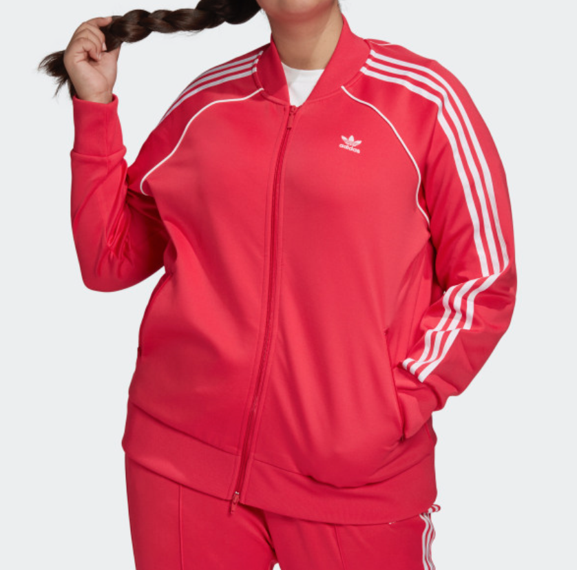 adidas Originals Women’s SST Track Top (Plus Size) in Power Pink/White