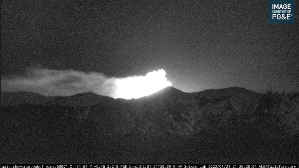 A PG&E webcam in the Carmel Valley captured this image of the wildfire burning in the Palo Colorado Canyon area of Big Sur on Friday night.