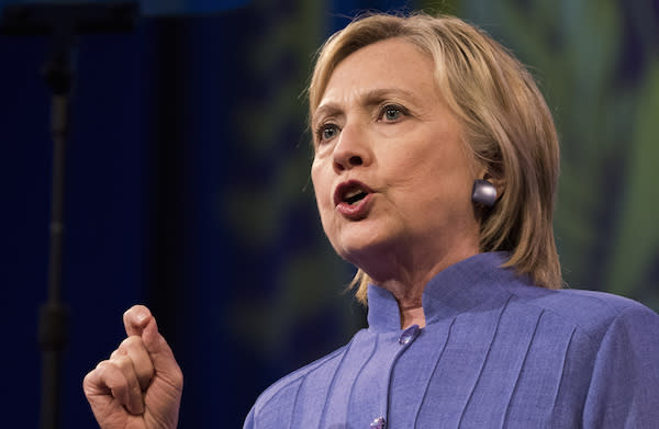 Hillary Clinton, 2016 Democratic presidential nominee, speaks at a campaign event during The American Legion National Convention at the Duke Energy Convention Center in Cincinnati, Ohio, U.S., on Wednesday, Aug. 31, 2016. Clinton told a veterans’ group that U.S. leadership is vital to the world and, drawing a contrast with Republican Donald Trump, said that means the White House is no place for a leader who insults allies or threatens to shrink from that role. Photographer: Ty Wright/Bloomberg