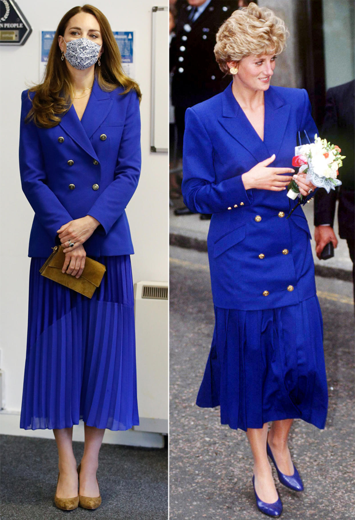 Former Kate Middleton wears blue blazer and skirt in a possible nod to Princess Diana. (Getty Images)