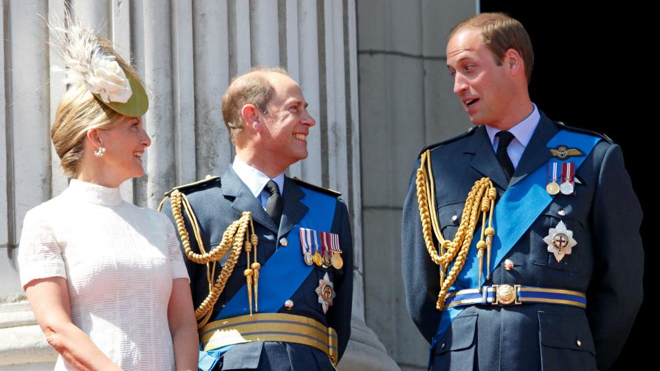 Duchess Sophie and Prince Edward with Prince William on the Buckingham Palace balcony