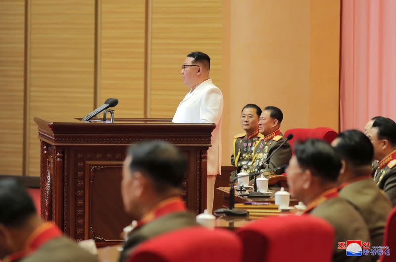 North Korea's leader Kim Jong Un meets with KPA medics and makes a congratulatory speech