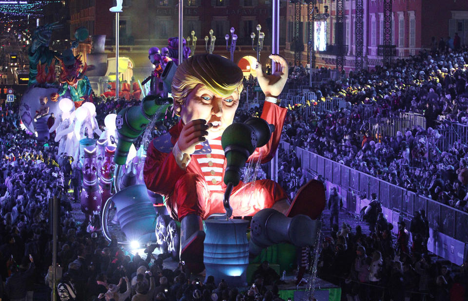 Nice carnival features a Donald Trump float