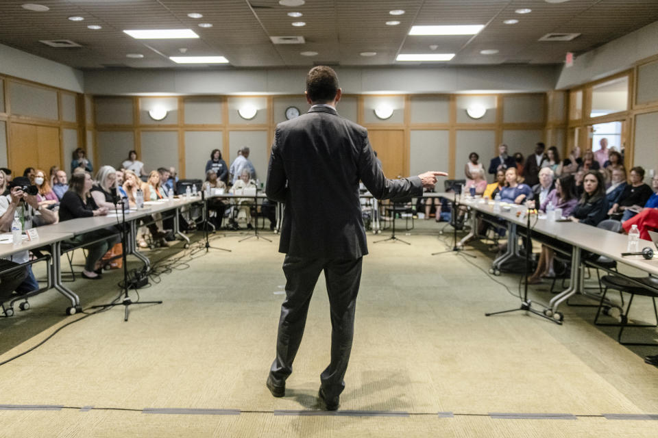 Central Arkansas Library System (CALS) attorney John Adams speaks during a meeting of the CALS board  (Brandon Dill for NBC News)