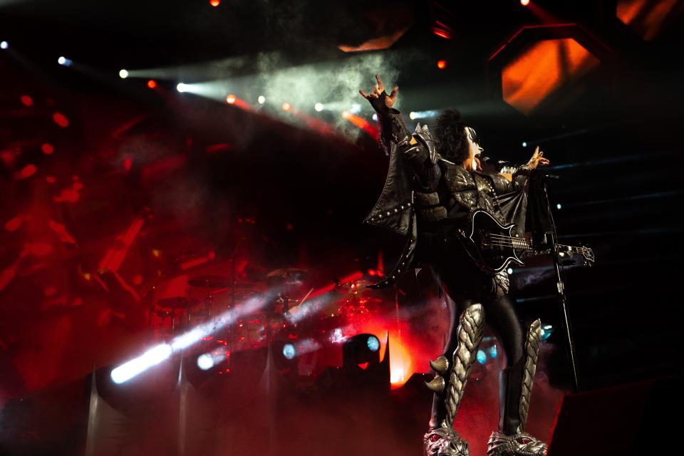 Gene Simmons performs with KISS Monday night at Bridgestone Arena in Nashville.