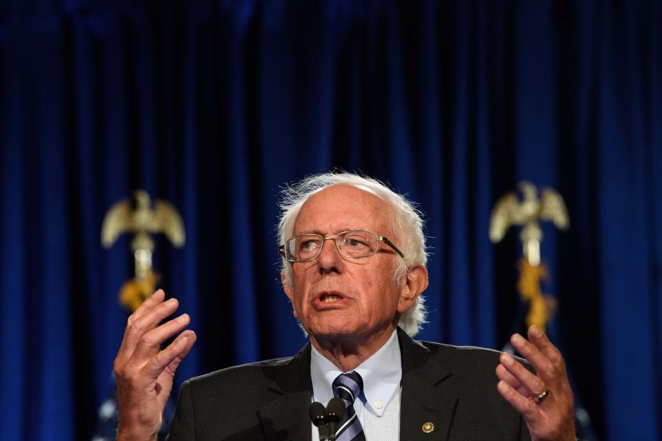 US Senator Bernie Sanders, Independent of Vermont, speaks at George Washington University in Washington, DC, on September 24, 2020. - Sanders warned that the US faces an "unprecedented and dangerous moment," as US President Donald Trump questions the legitimacy of mail-in ballots and suggests he might not accepts the election results. (Photo by NICHOLAS KAMM / AFP) (Photo by NICHOLAS KAMM/AFP via Getty Images)