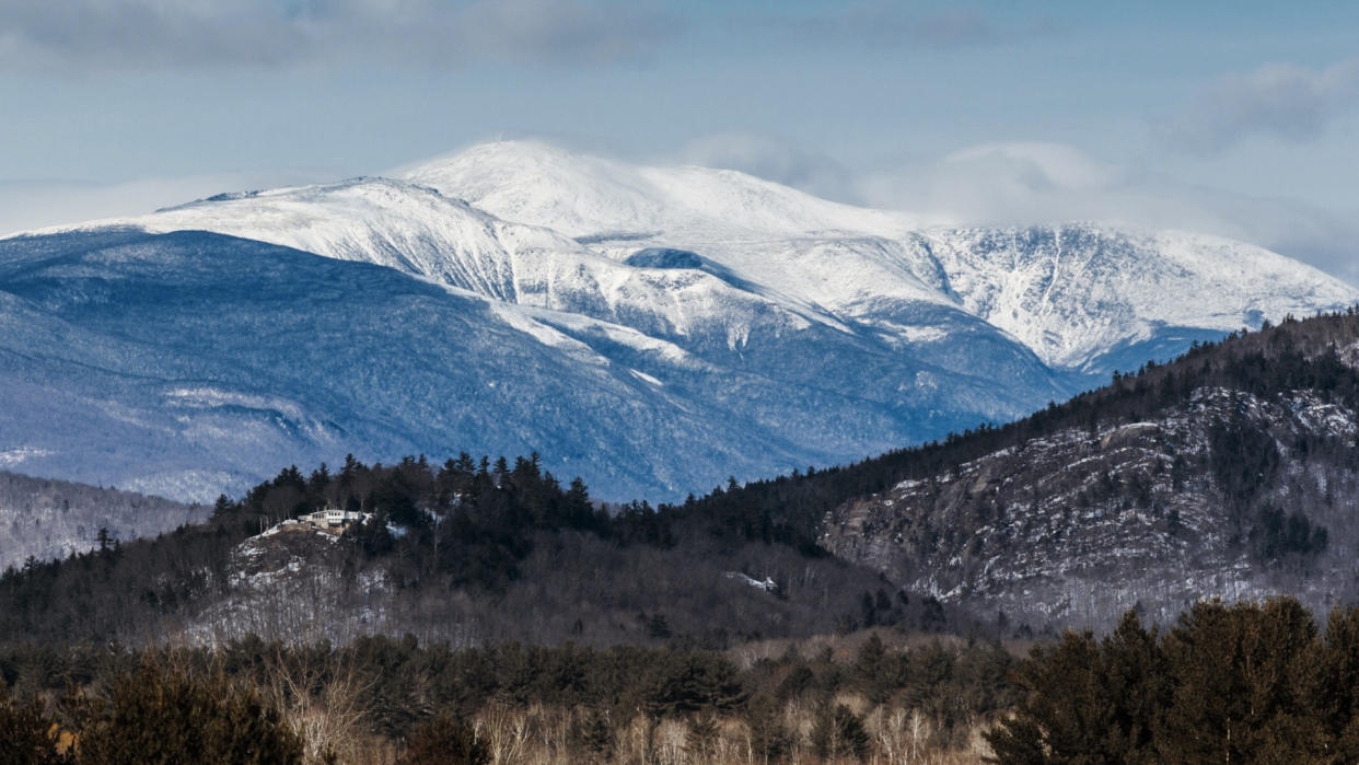  Snowcapped Mount Washington Against Sky. 