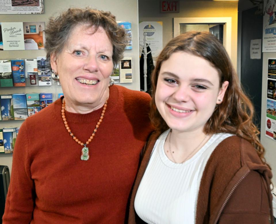 Jill Albright, Rotary host for Ukrainian exchange student Emily Stukalo, joins her at the Yarmouth Chamber of Commerce.