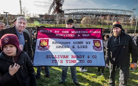 West Ham fans protest against the club's owners - Credit: Jeff Gilbert