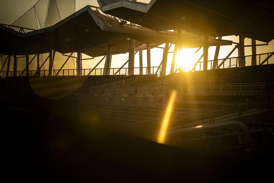 The sun rises over the seats at Fenway South, home of the Red Sox. (Billie Weiss/Boston Red Sox/Getty Images)