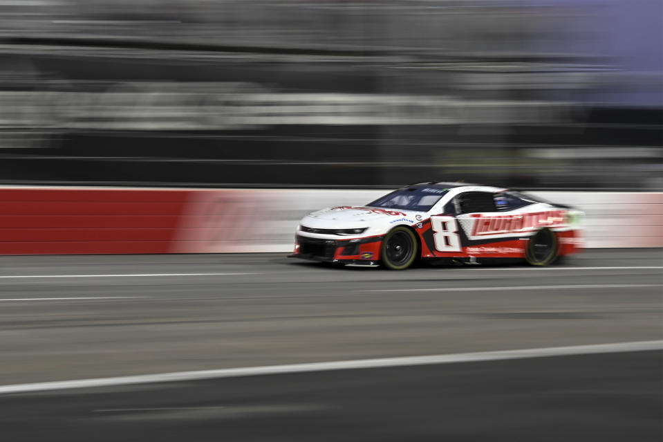 Kyle Busch (8) competes during the NASCAR All-Star Cup Series auto race at North Wilkesboro Speedway, Sunday, May 21, 2023, in North Wilkesboro, N.C. (AP Photo/Matt Kelley)