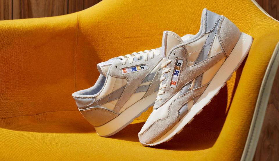 Reebok, Eames, Eames Office, sneakers, shoes, footwear, white sneakers, gray sneakers, printed sneakers, lace up sneakers, retro sneakers, nylon sneakers, sandals, flat sandals, collaborations, shoe collaborations, footwear collaborations