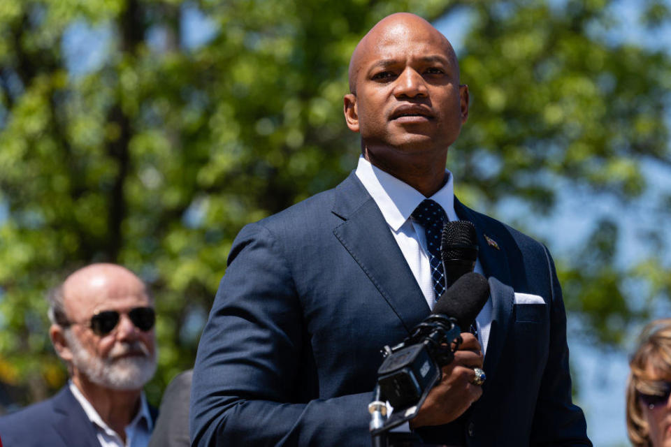 FILE, APR. 29: Maryland Democratic gubernatorial candidate, Wes Moore, speaks during press conference with Steny H. Hoyer (D-Md.) at Bowie State University in Bowie, Md. / Credit: Eric Lee for The Washington Post via Getty Images