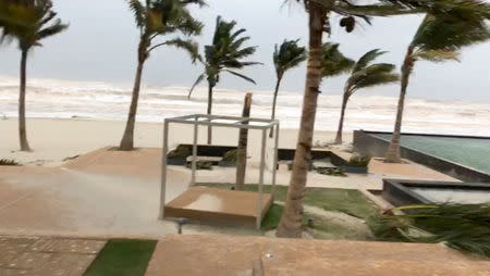 General view from the Al Baleed Resort Salalah by Anantara during Cyclone Mekunu, in Salalah, Oman May 26 2018, in this still image obtained from a video by social media. James Hewitson/Twitter/@Anantara Salalah /via REUTERS