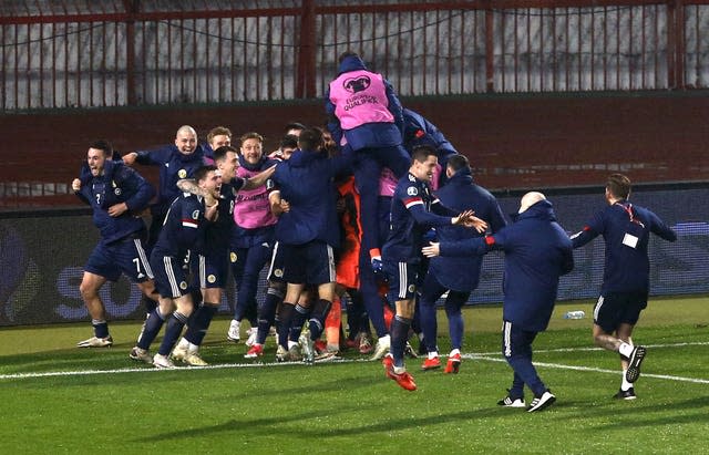 Scotland celebrate their play-off win over Serbia 