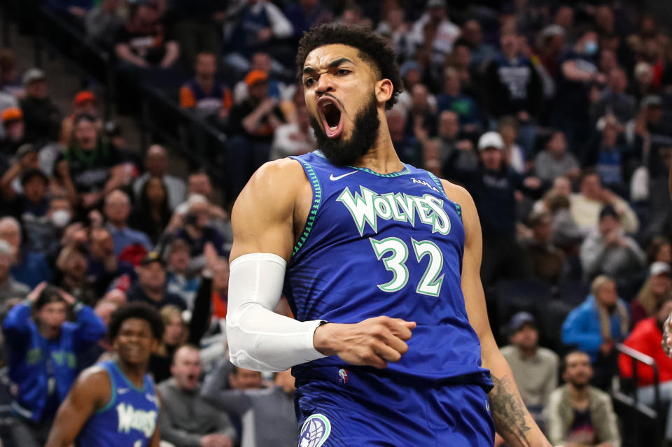 明尼蘇達灰狼Karl-Anthony Towns。（Photo by David Berding/Getty Images）