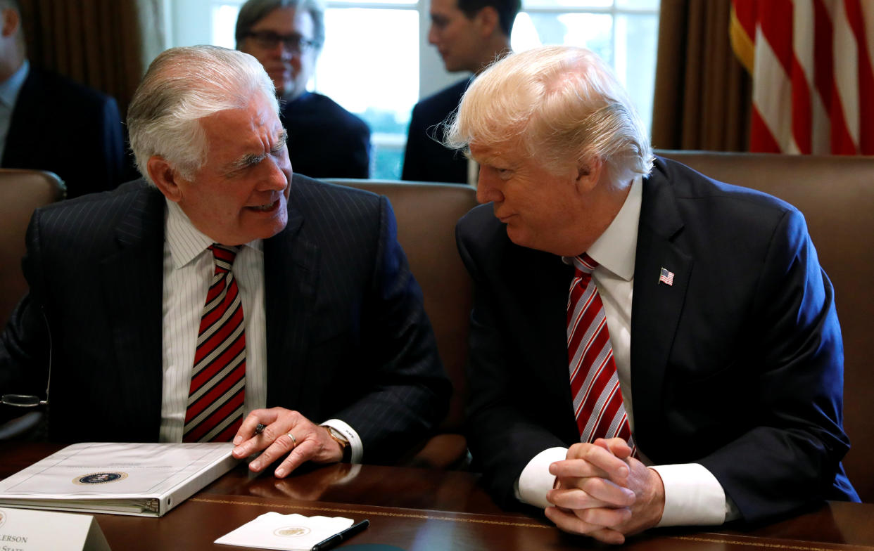 President Trump with then Secretary of State Rex Tillerson, June 12, 2017. (Photo: Reuters/Kevin Lamarque)