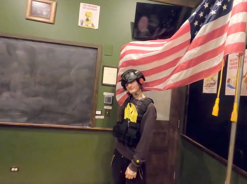 Robert E. Crimo III is seen in this still image obtained from a social media video.