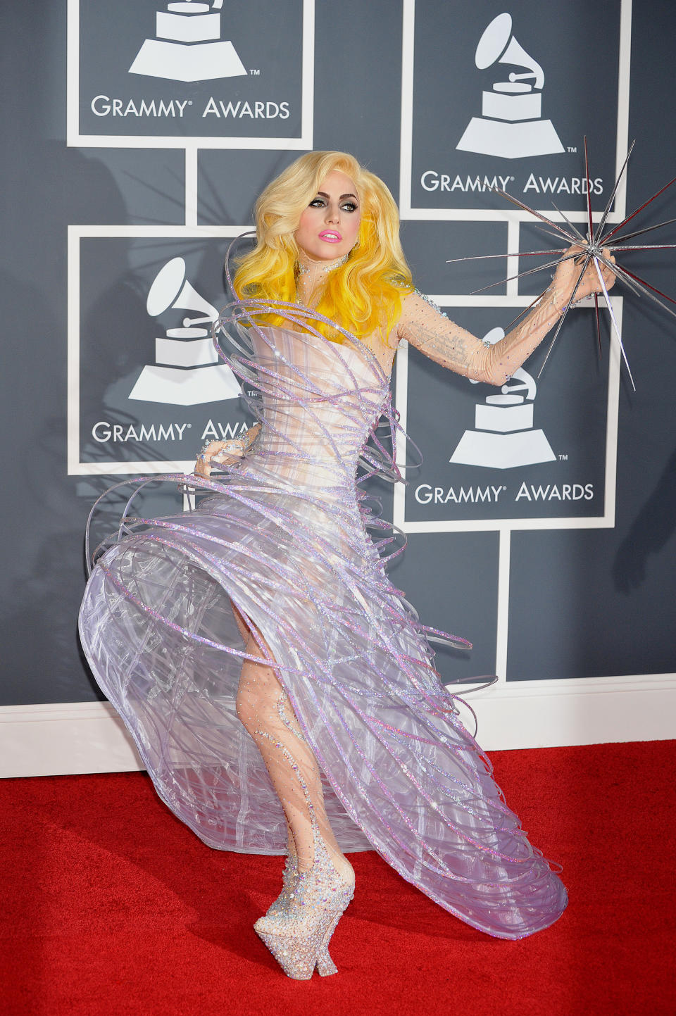 Singer Lady GaGa arrives at the 52nd Annual GRAMMY Awards held at the Staples Center.  (Photo by Frank Trapper/Corbis via Getty Images)