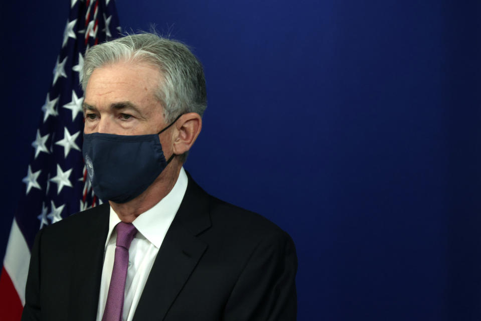 Federal Reserve Board Chair Jerome Powell listens during an announcement on November 22, 2021 in Washington, DC. (Photo by Alex Wong/Getty Images)