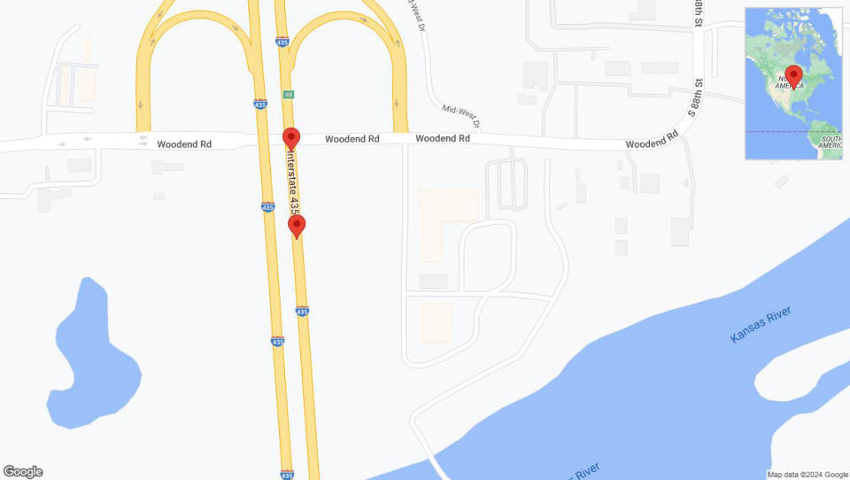 A detailed map that shows the affected road due to 'Broken down vehicle on northbound I-435 in Edwardsville' on July 29th at 7:34 p.m.