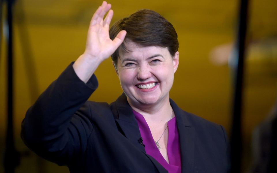 Scottish Conservative leader, Ruth Davidson arrives at the Meadowbank Sports Centre counting centre in Edinburgh - Credit: AFP