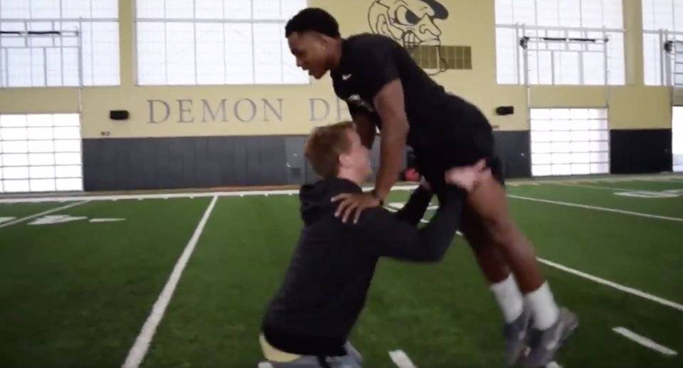 Wake Forest’s football team gave Odell Beckham and Eli Manning’s infamous Super Bowl ad the old college try. (via Wake Forest)