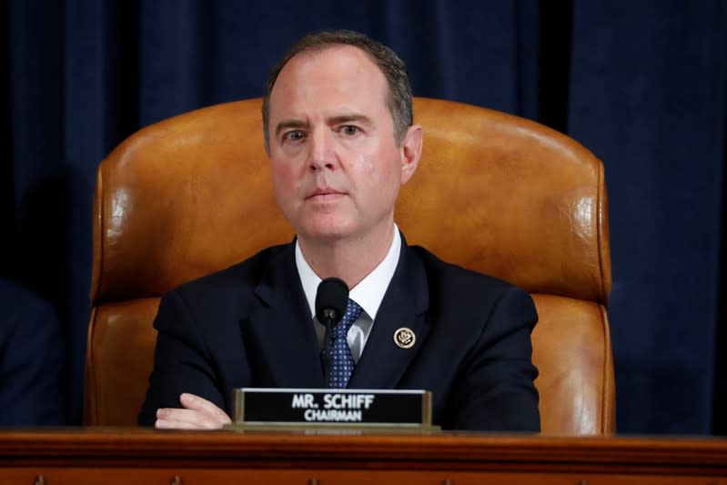 House Intelligence Committee Chairman Adam Schiff, D-Calif., questions Ambassador Kurt Volker, former special envoy to Ukraine, and Tim Morrison, a former official at the National Security Council, as they testify before the House Intelligence Committee