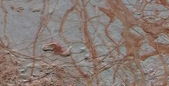 A close-up of Europa's surface.