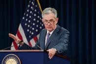 Federal Reserve Chair Jerome Powell holds a news conference in Washington