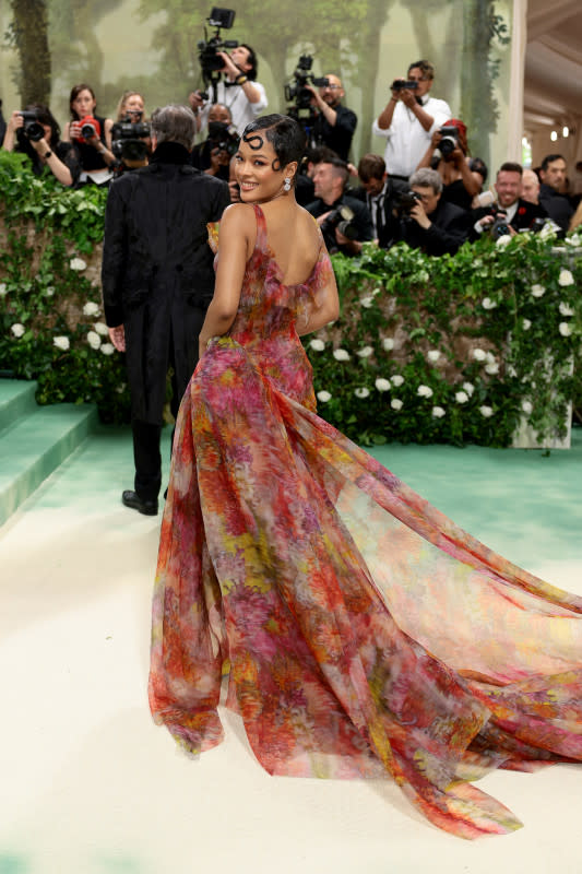 <p>Dimitrios Kambouris/Getty Images</p><p>The Broadway star rocked a gauzy floral gown. </p>