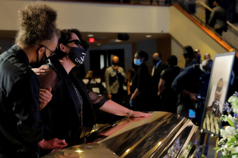 Courtney Ross, George Floyd's girlfriend, pays respect during a memorial service for George Floyd following his death in Minneapolis police custody, in Minneapolis