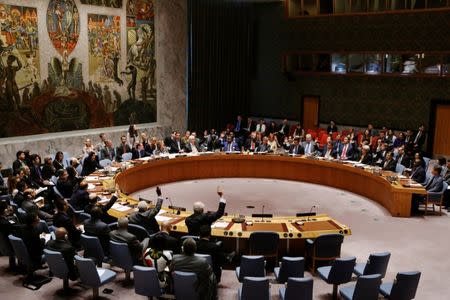 Members of the United Nations Security Council vote to adopt a resolution on the Comprehensive Nuclear-Test-Ban Treaty at the United Nations Headquarters in New York, U.S., September 23, 2016. REUTERS/Lucas Jackson