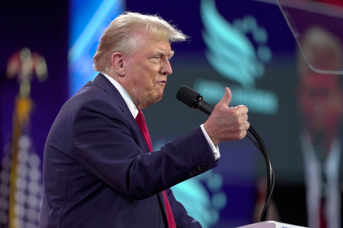 Donald Trump speaks to supporters at a right-wing Christian conference in Washington DC on June 22 (AP)