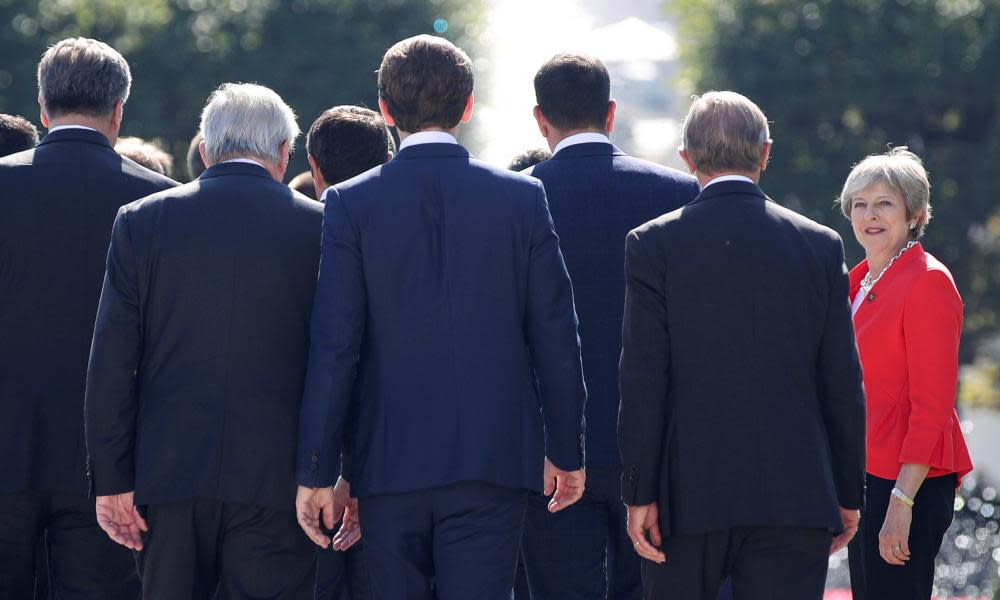 Theresa May with EU leaders in Salzburg last week.