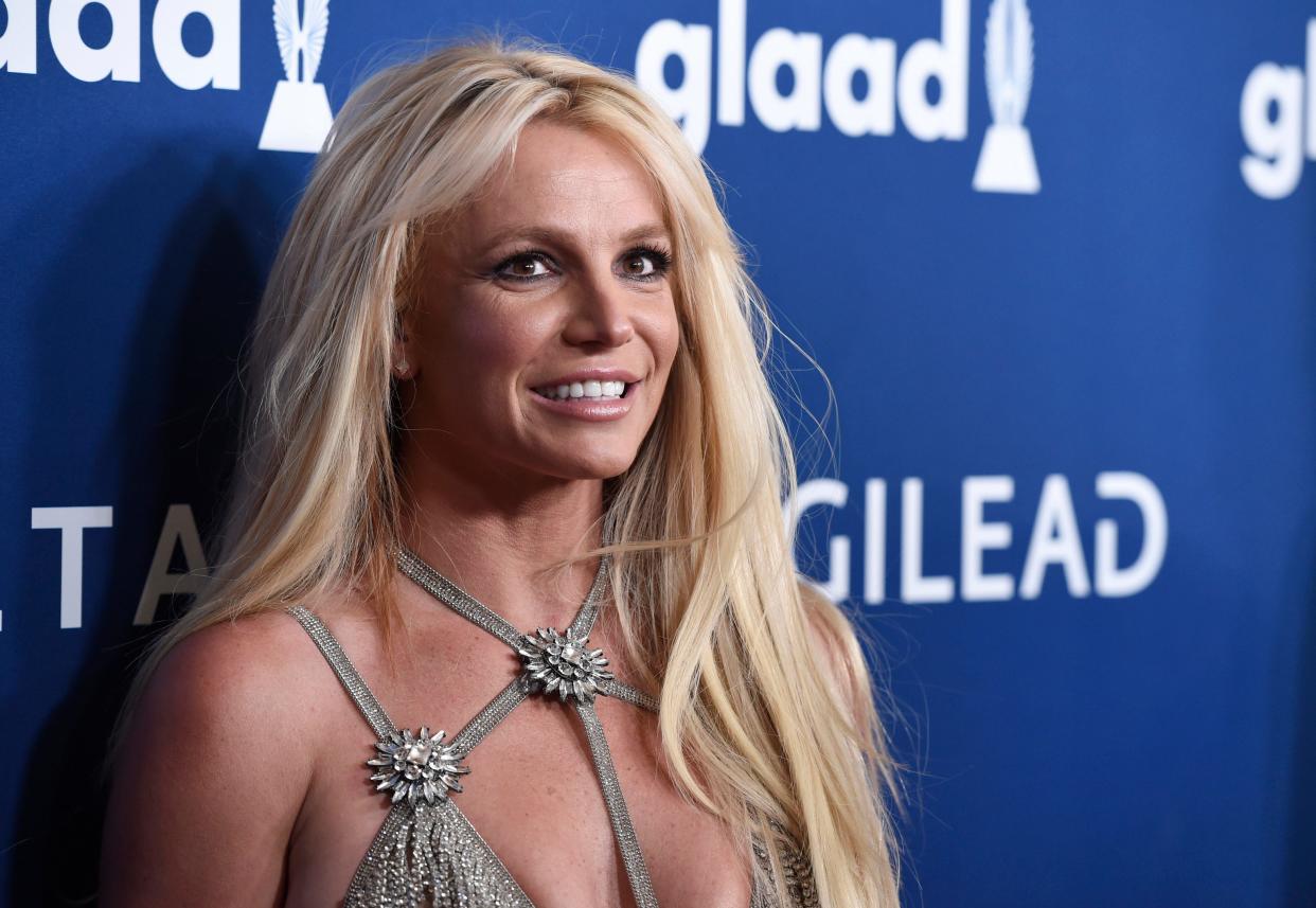 In this April 12, 2018 file photo, Britney Spears arrives at the 29th annual GLAAD Media Awards at the Beverly Hilton Hotel in Beverly Hills, Calif.