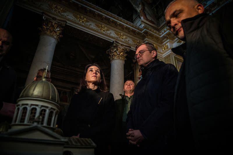 Germany's FM Baerbock and Ukrainian counterpart Kuleba visit damaged cathedral in Odesa