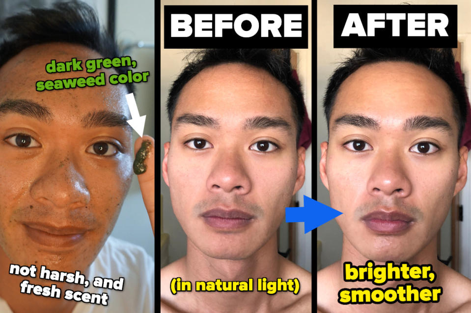 author applying the darker wash to face and showing a brighter and smoother result after