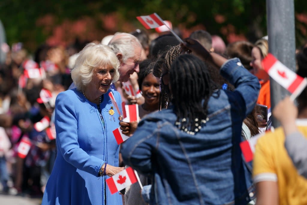 The Duchess of Cornwall has said women fleeing domestic abuse ‘have nothing to be ashamed of’ as she visited a refuge in Canada (Jacob King/PA) (PA Wire)