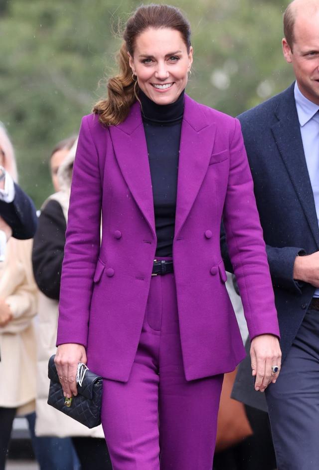 Kate Middleton Wore Black Trousers and a Fuschia Coat