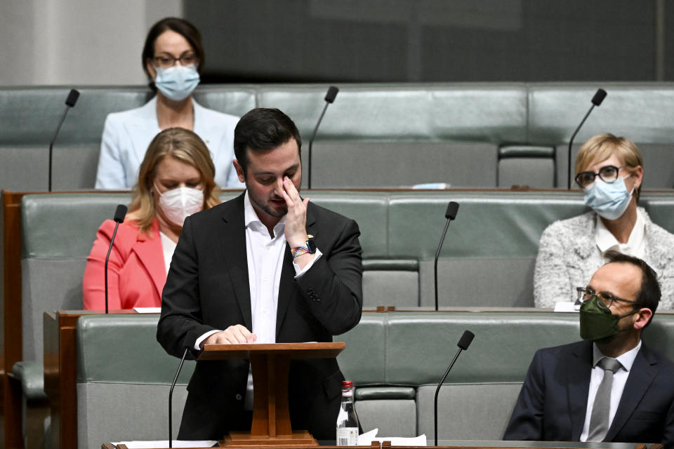 The 29-year-old struggled to hold back the tears during his first speech in the House of Representatives. Source: AAP