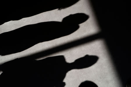 Shadows of people are cast on the carpet of the United Nations Security Council before a meeting about sexual violence in conflict in New York, New York, U.S., April 23, 2019. REUTERS/Carlo Allegri