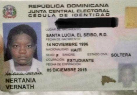 Cédula de identidad de Nertania Vernath