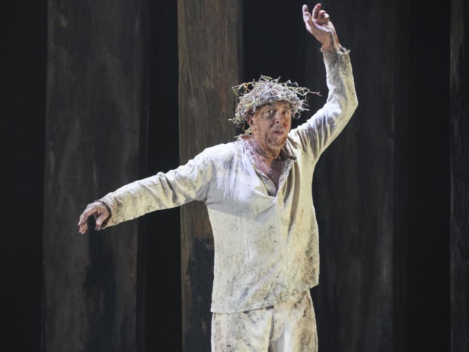 In this publicity photo provided by the Brooklyn Academy of Music, Frank Langella performs in a scene from “King Lear," in New York. (AP Photo/BAM, Richard Termine)