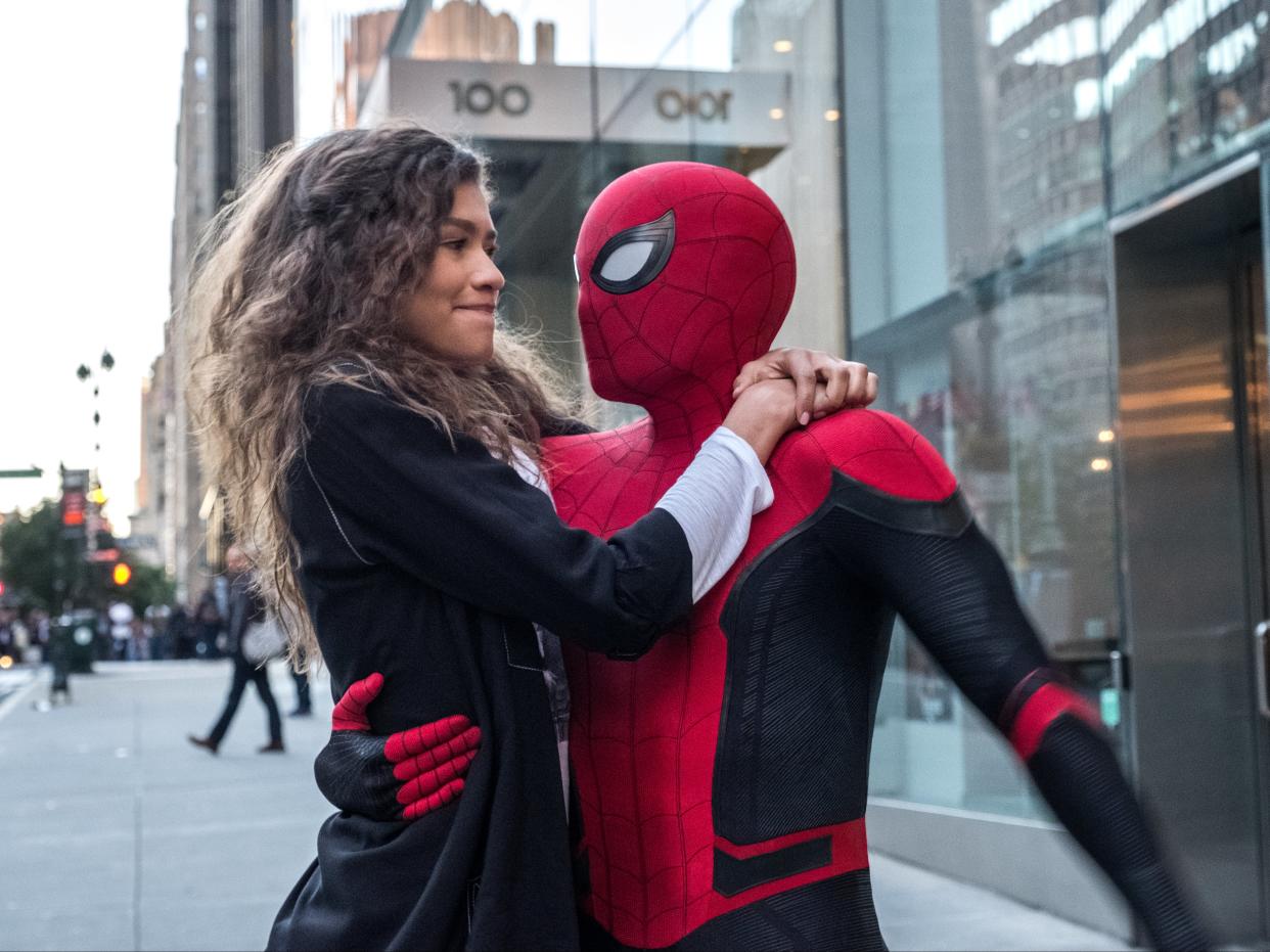 Spider-Man (Tom Holland) and MJ (Zendaya) in 2019’s Far From Home (Marvel)