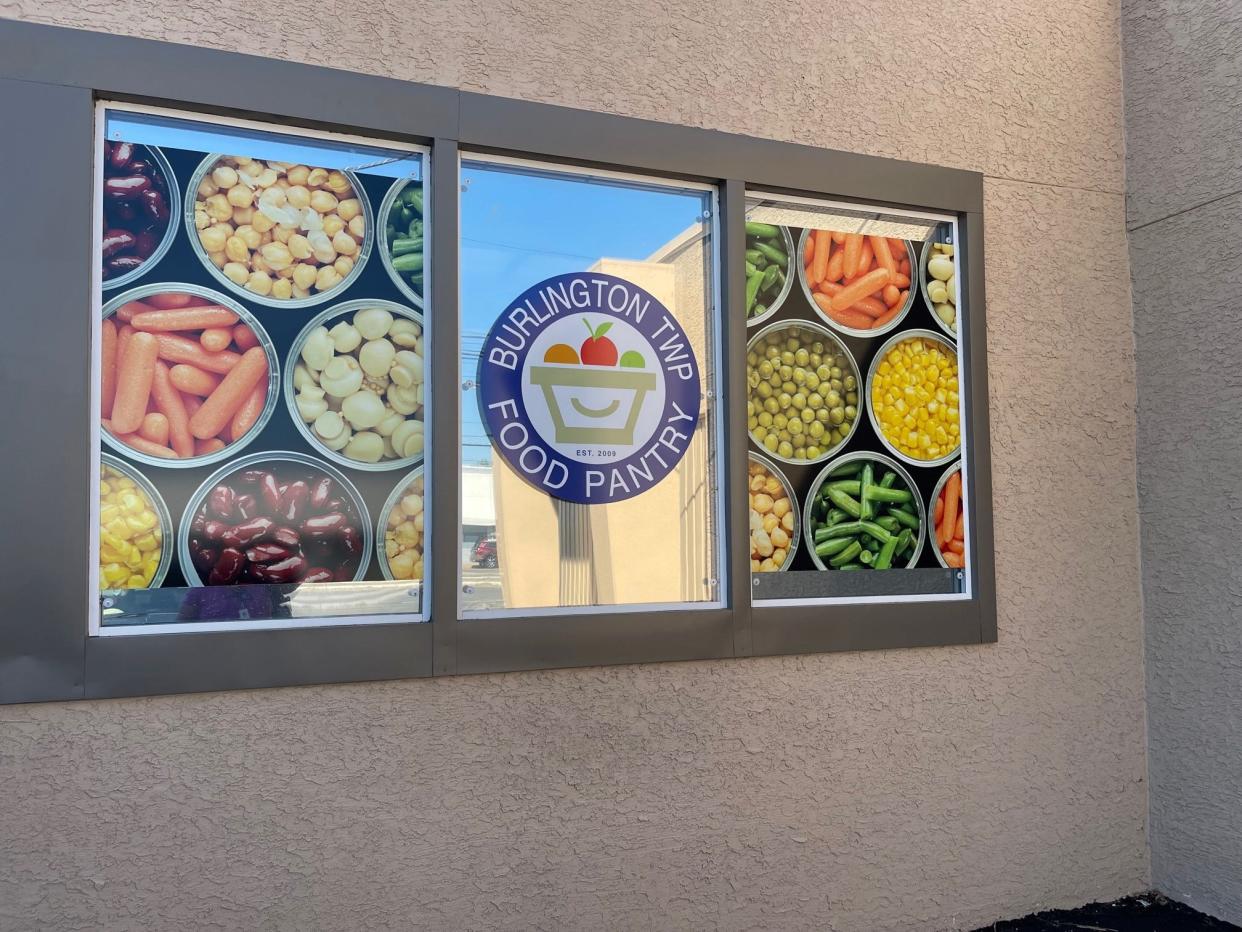 A wall outside of the Burlington Township Food Pantry is shown. The pantry is located at 1,200 Route 130 North in Burlington Township.