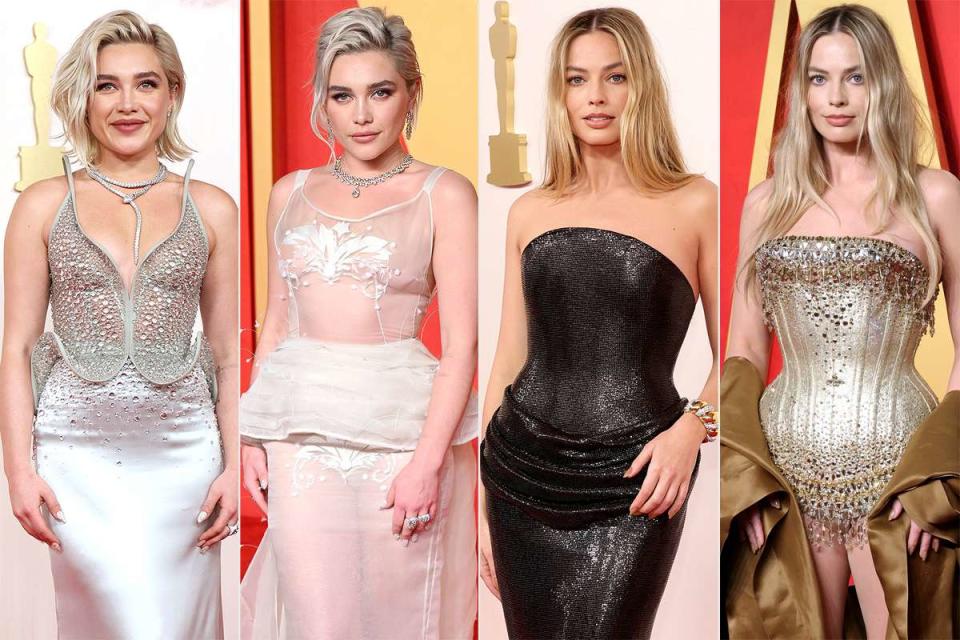 <p>Getty (4)</p> Left: Florence Pugh at the 2024 Oscars (left) and the 2024 