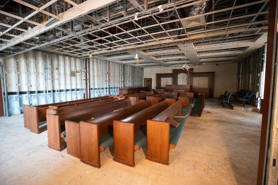 The Bay County Juvenile Justice Courthouse sits empty, but partially renovated April 9. Pews for the courtroom are still in the building.