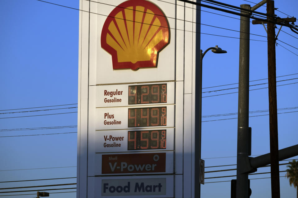 A Shell service station showing fuel prices in US dollars.