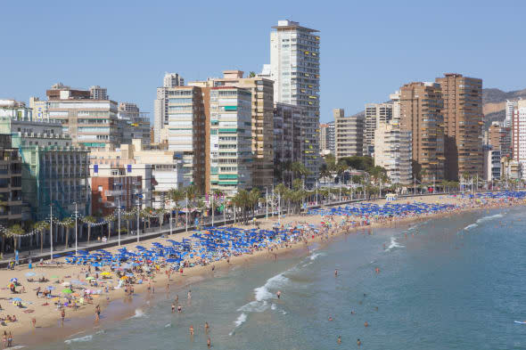 Benidorm, Alicante Province, Costa Blanca, Spain.  Levante beach.